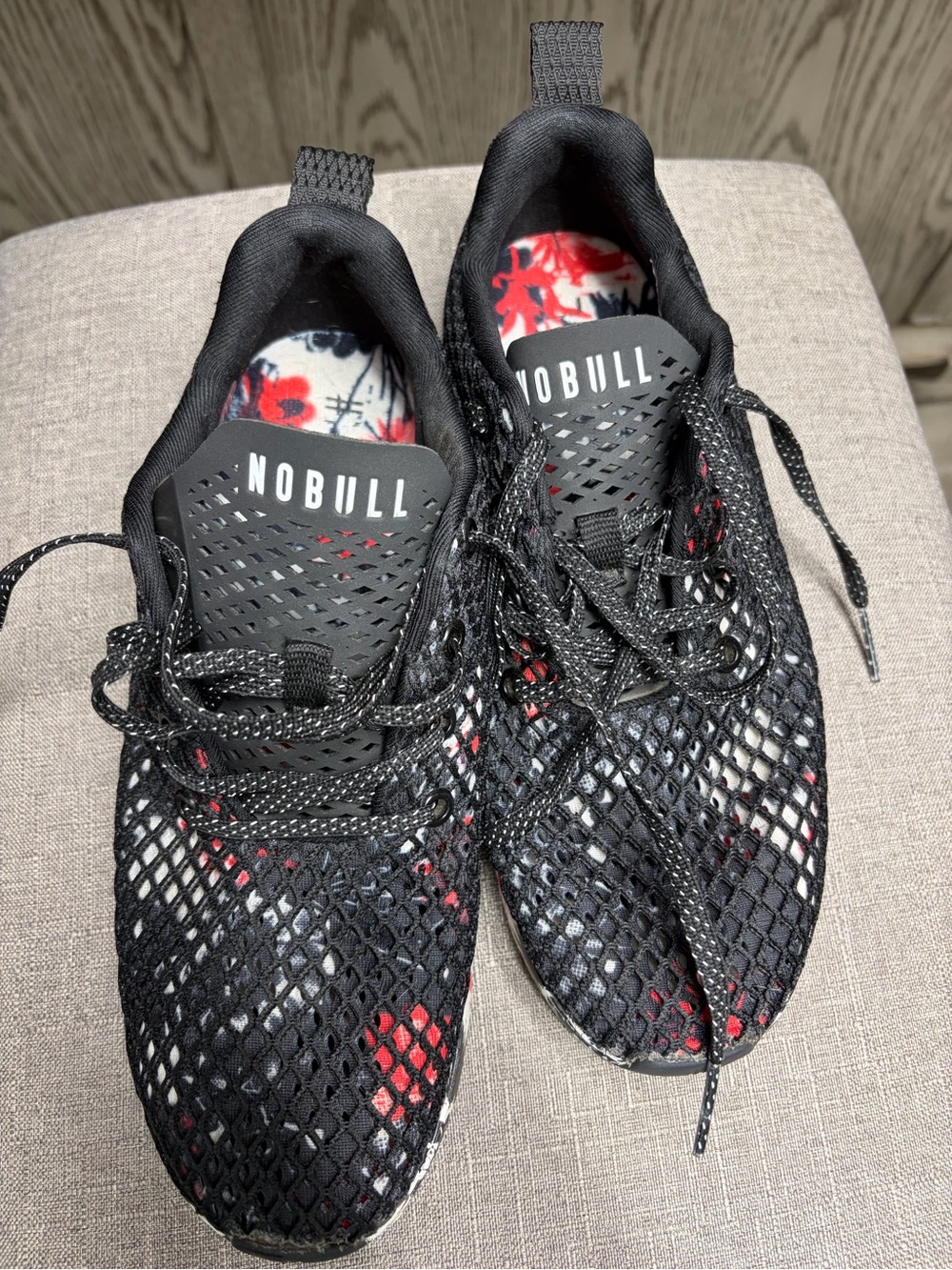 NOBULL Black Athletic Trainers with Red and White Accents